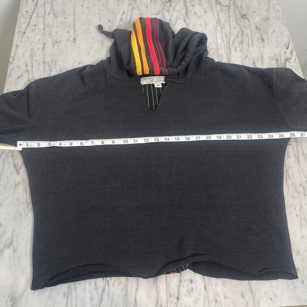 Vintage Havana Black Cropped Hoodie Rainbow Stripe Sleeve Back Detail Size M - Picture 8 of 10